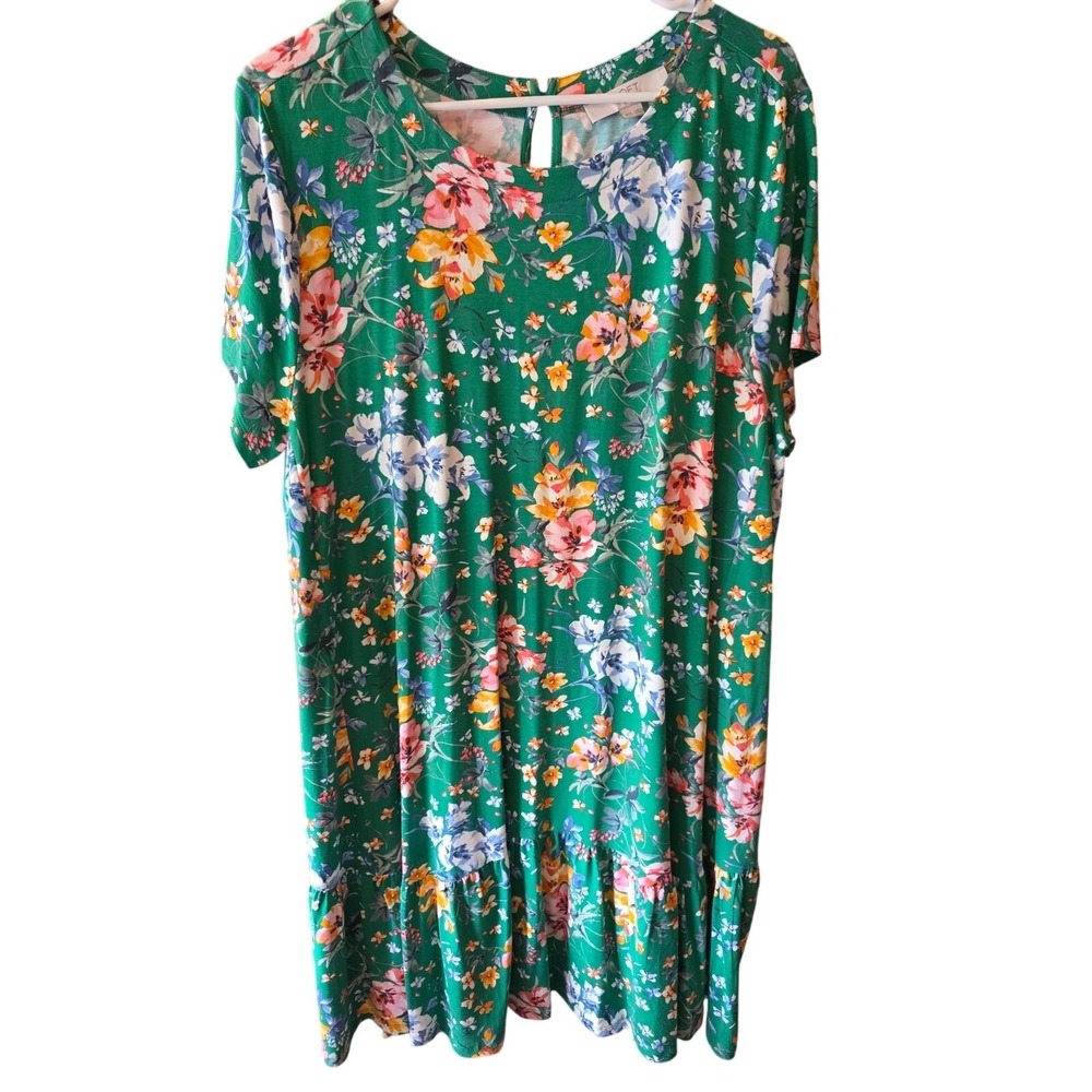 Ann Taylor LOFT Plus Midi Dress 16/18 Womens Plus Size Green Floral Cottage Core